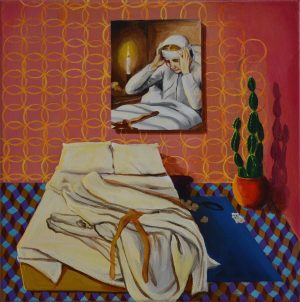 Die Betten (2018), acrylic on canvas, 40 x 40 cm